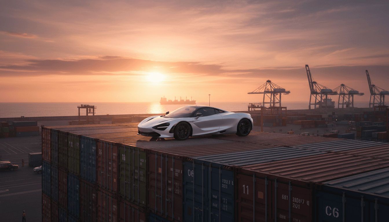 High-end luxury vehicle prepared for international export at Miami port